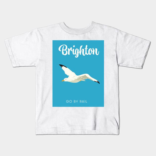 Brighton Seagull travel poster Kids T-Shirt by nickemporium1